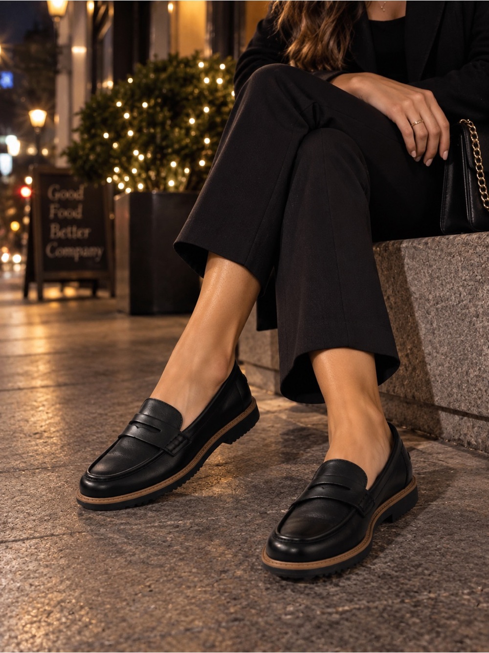 Clarks Collection Black Leather Penny Loafers Women’s 6.5 M